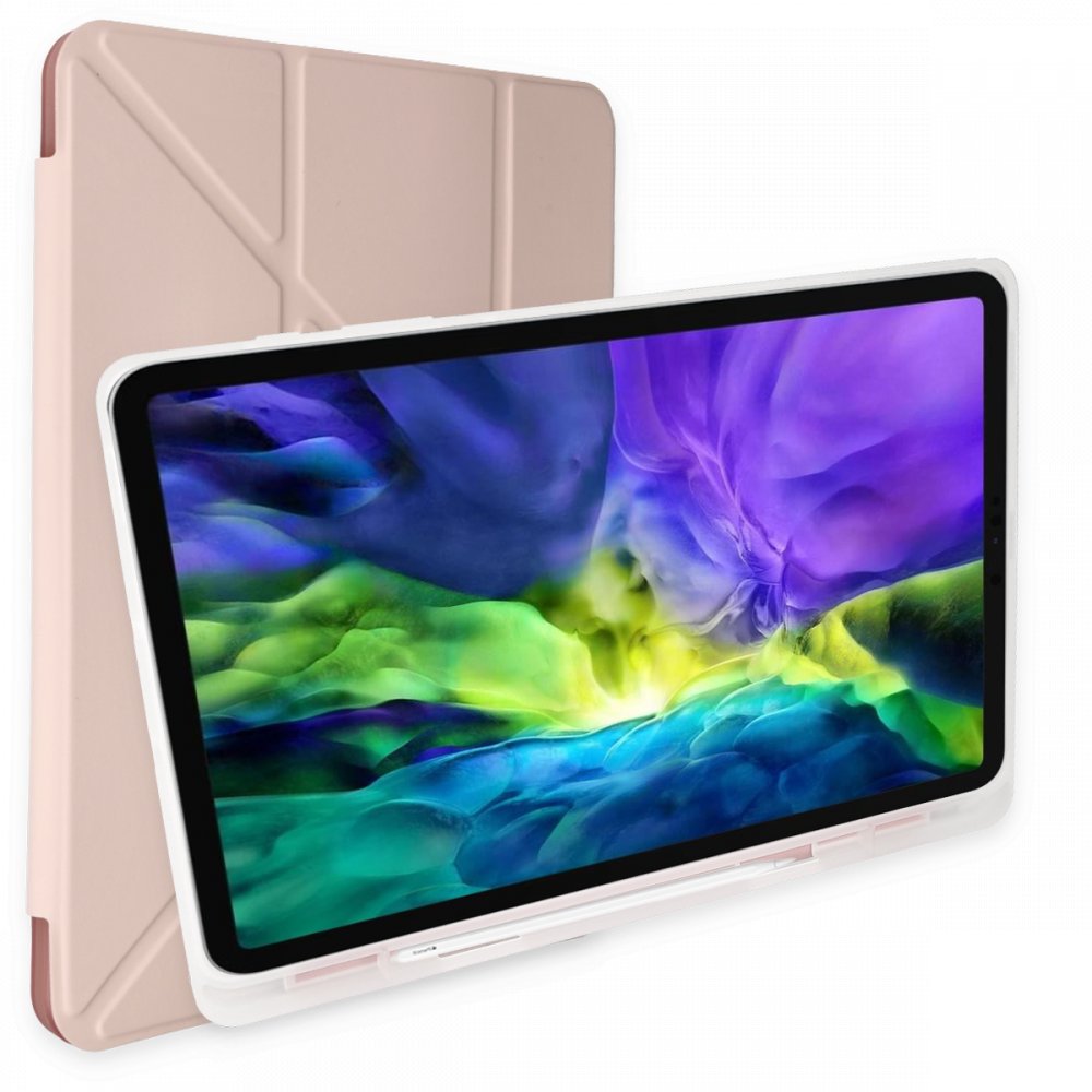 Newface iPad Pro 12.9 (2020) Kılıf Kalemlikli Mars Tablet Kılıfı - Rose Gold