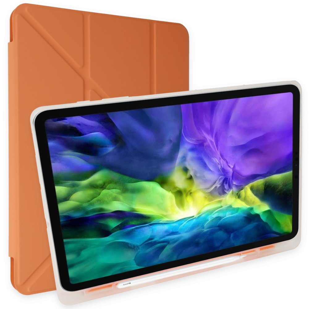 Newface iPad 10.2 (8.nesil) Kılıf Kalemlikli Mars Tablet Kılıfı - Turuncu