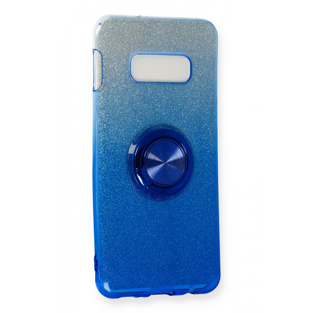 Newface Samsung Galaxy S10E Kılıf Simli Yüzüklü Silikon - Mavi