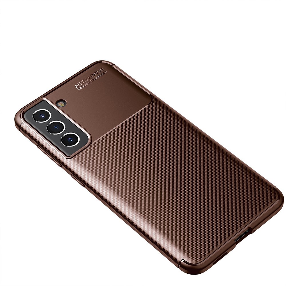 Newface Samsung Galaxy S21 FE Kılıf Focus Karbon Silikon - Kahverengi