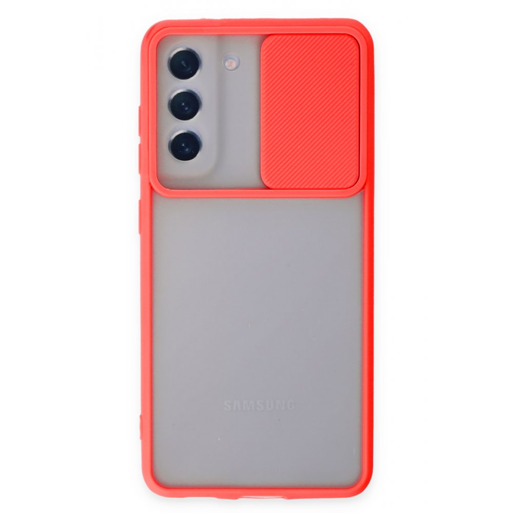 Newface Samsung Galaxy S21 FE Kılıf Palm Buzlu Kamera Sürgülü Silikon - Kırmızı