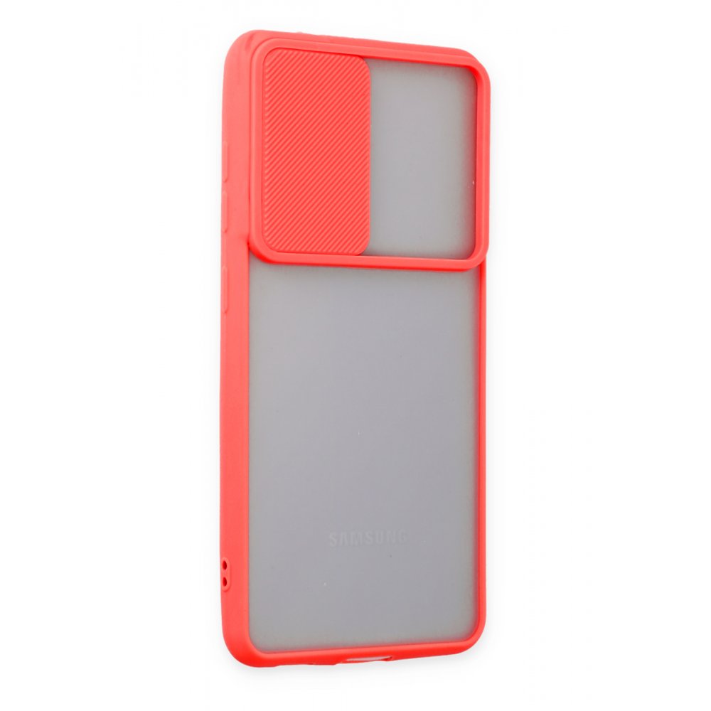 Newface Samsung Galaxy S21 FE Kılıf Palm Buzlu Kamera Sürgülü Silikon - Kırmızı