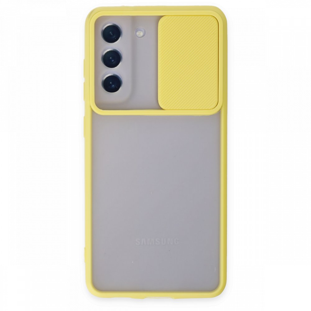 Newface Samsung Galaxy S21 FE Kılıf Palm Buzlu Kamera Sürgülü Silikon - Sarı