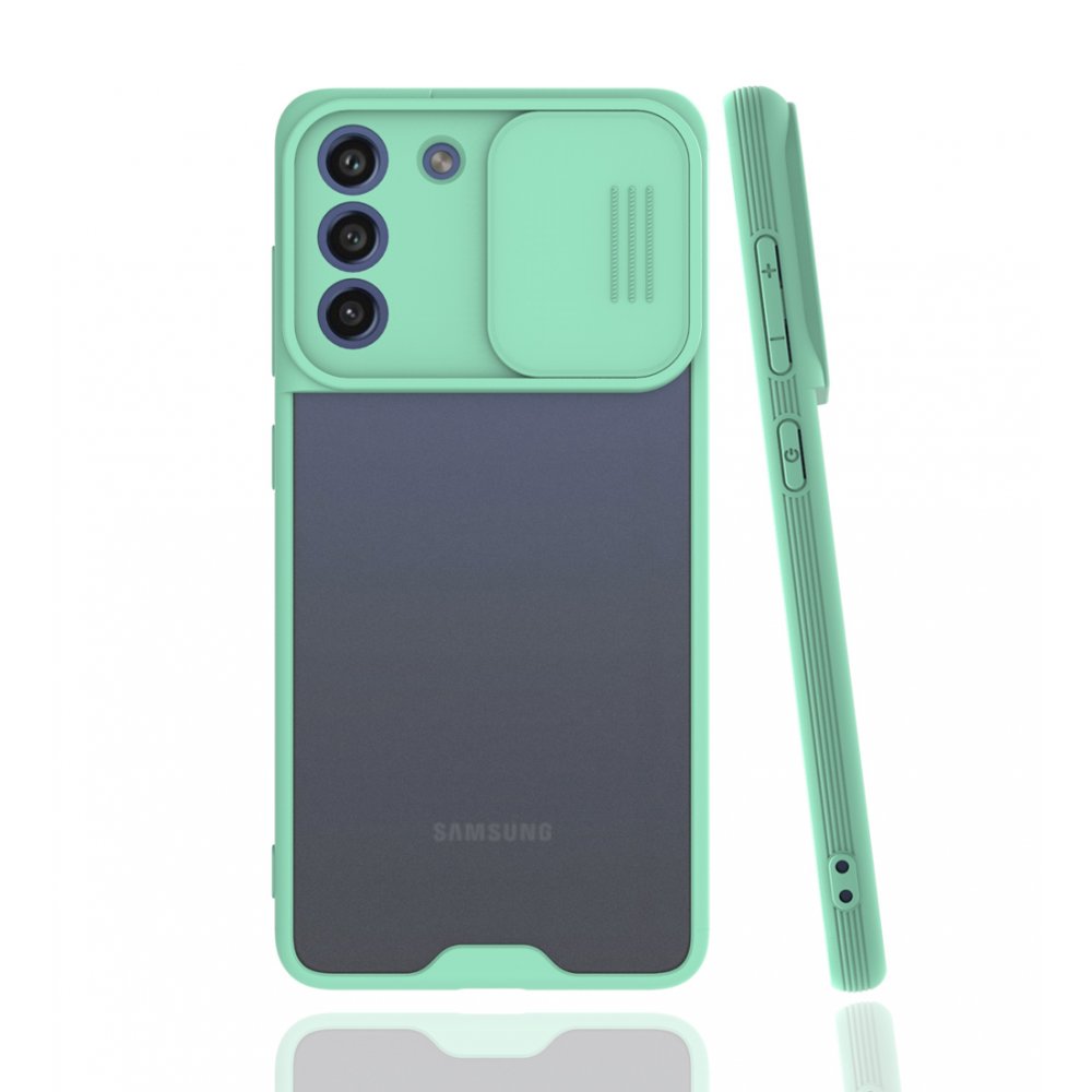 Newface Samsung Galaxy S21 FE Kılıf Platin Kamera Koruma Silikon - Açık Yeşil