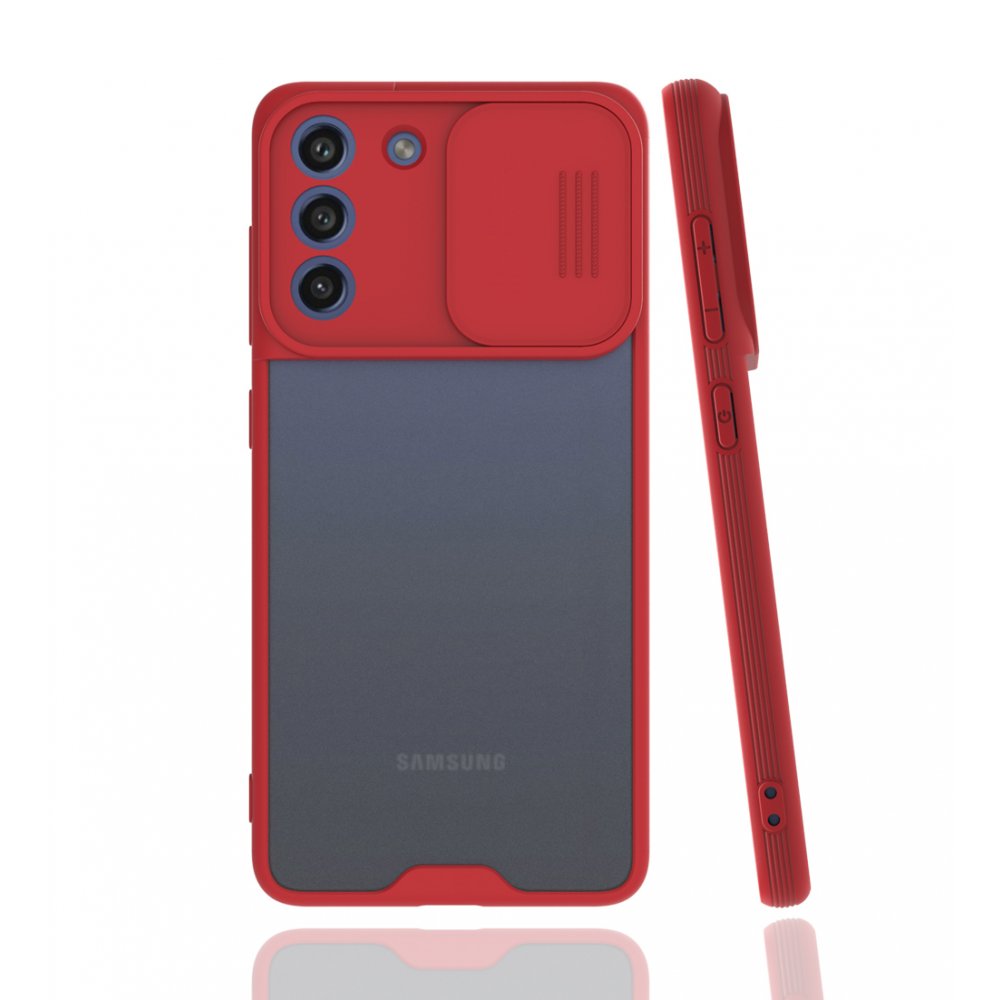 Newface Samsung Galaxy S21 FE Kılıf Platin Kamera Koruma Silikon - Kırmızı