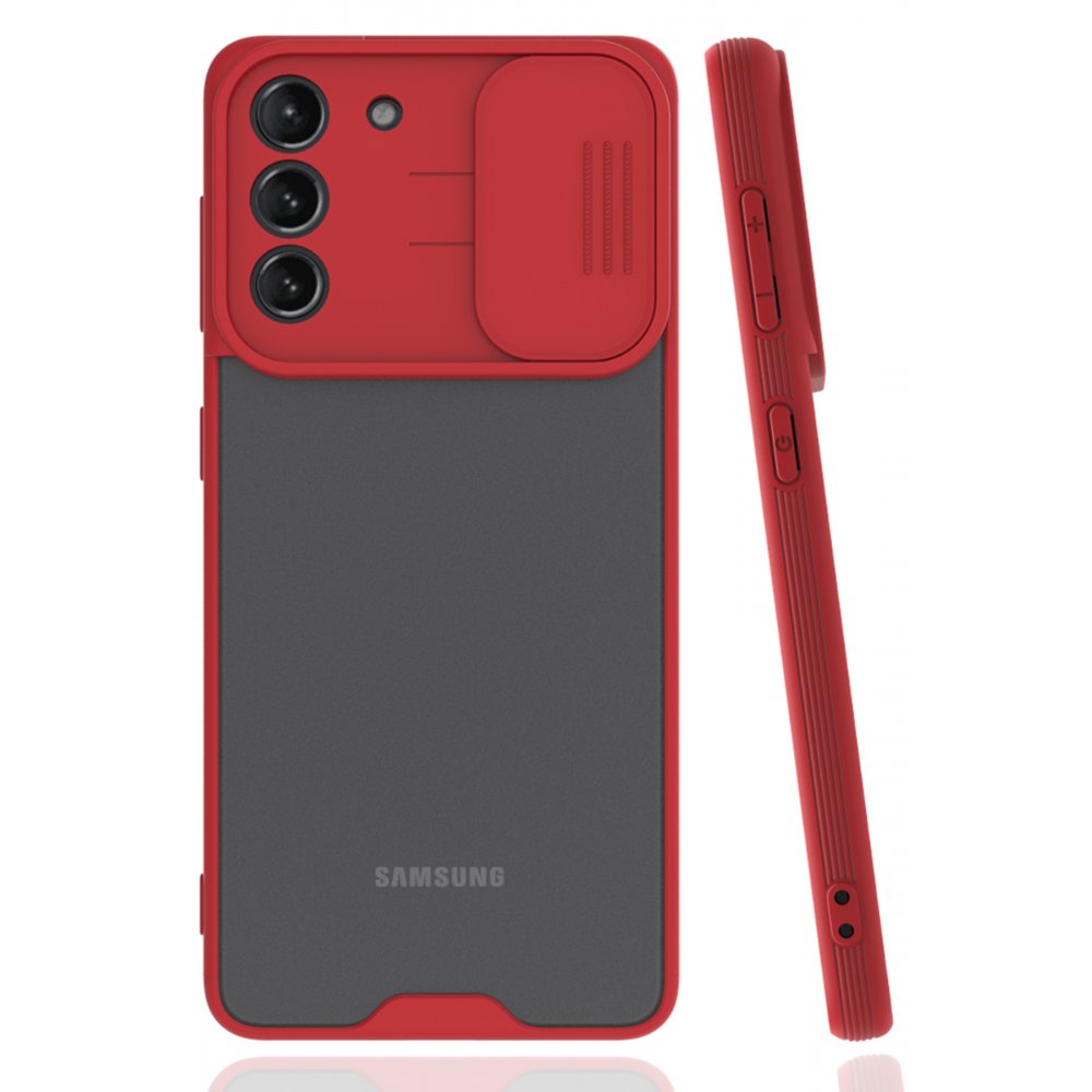 Newface Samsung Galaxy S21 Kılıf Platin Kamera Koruma Silikon - Kırmızı