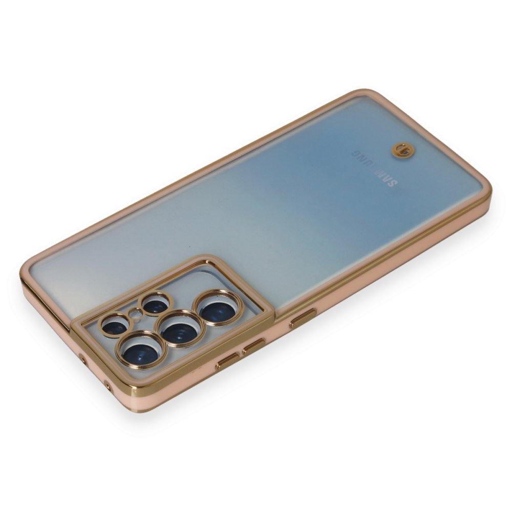 Newface Samsung Galaxy S21 Ultra Kılıf Liva Lens Silikon - Pudra