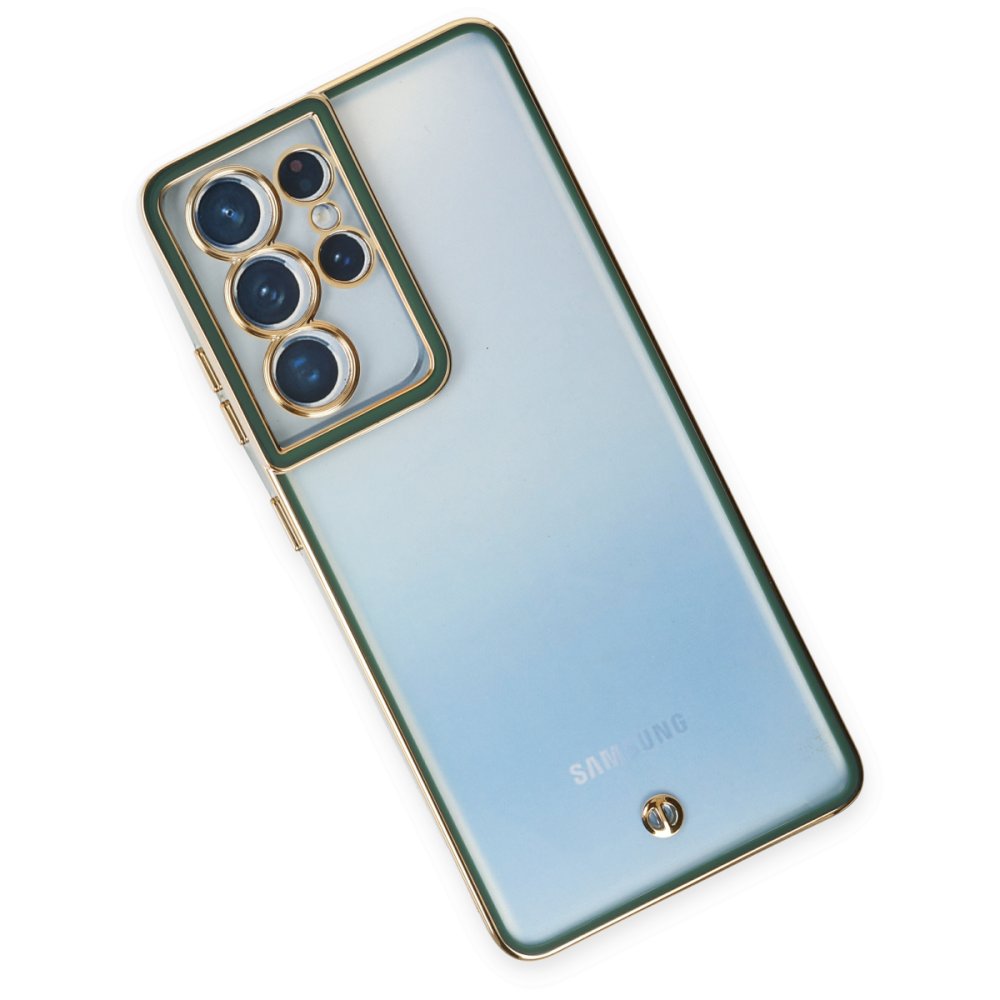 Newface Samsung Galaxy S21 Ultra Kılıf Liva Lens Silikon - Yeşil