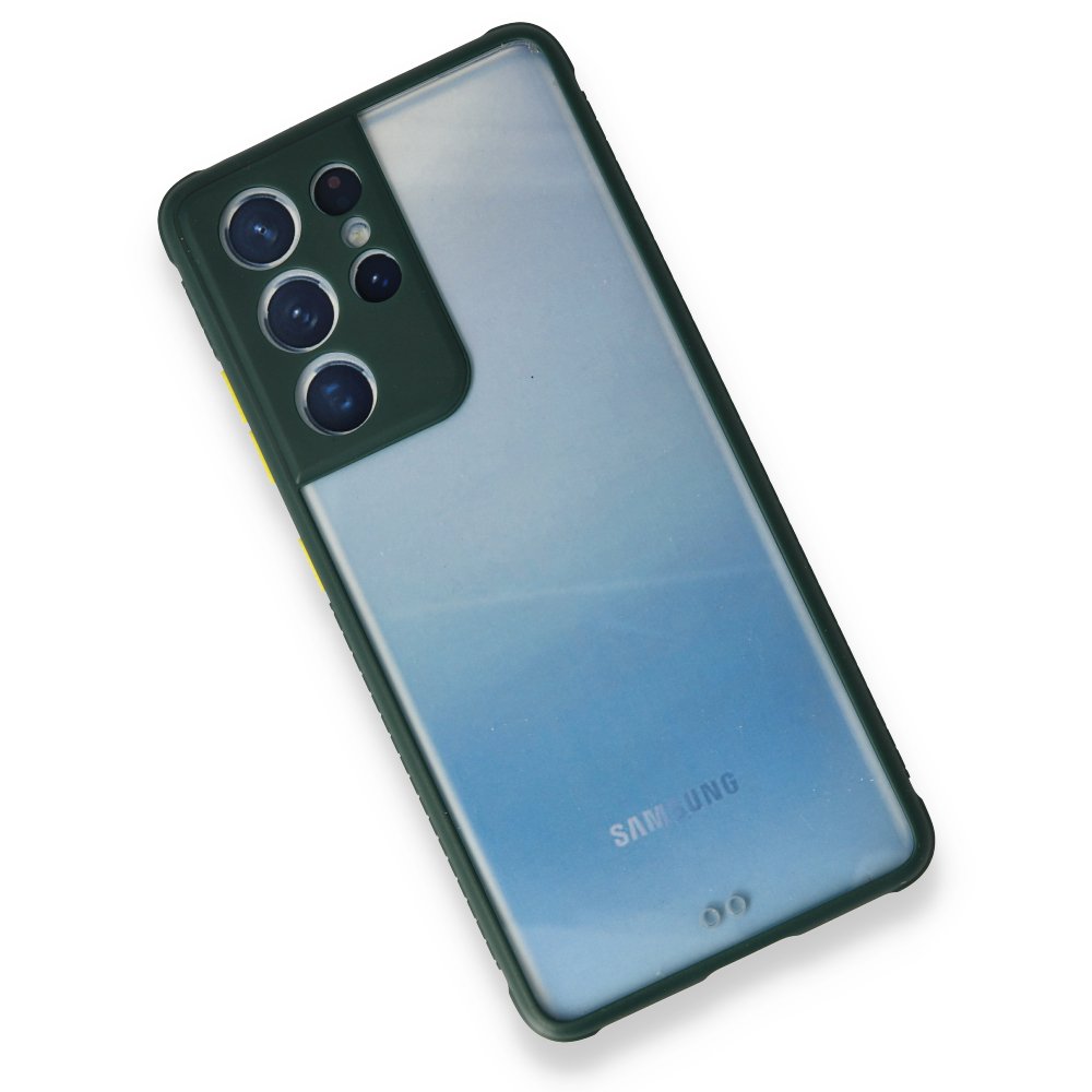 Newface Samsung Galaxy S21 Ultra Kılıf Miami Şeffaf Silikon  - Koyu Yeşil