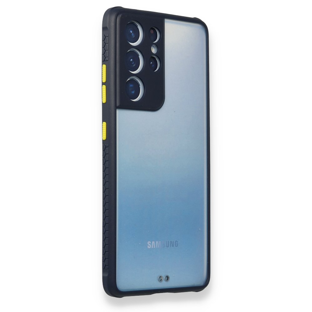 Newface Samsung Galaxy S21 Ultra Kılıf Miami Şeffaf Silikon  - Lacivert