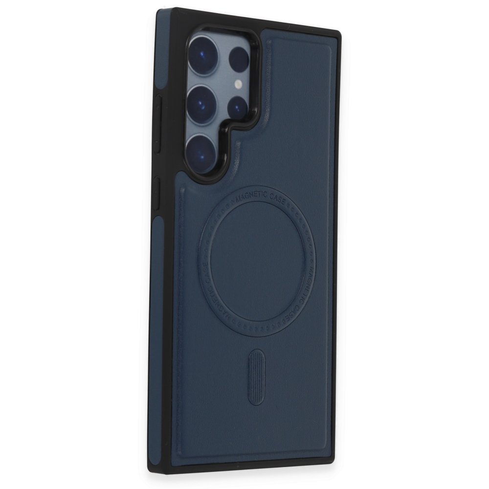 Newface Samsung Galaxy S21 Ultra Kılıf Ozzi Magsafe Deri Kapak - Lacivert