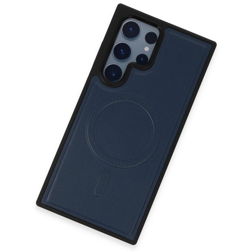 Newface Samsung Galaxy S21 Ultra Kılıf Ozzi Magsafe Deri Kapak - Lacivert