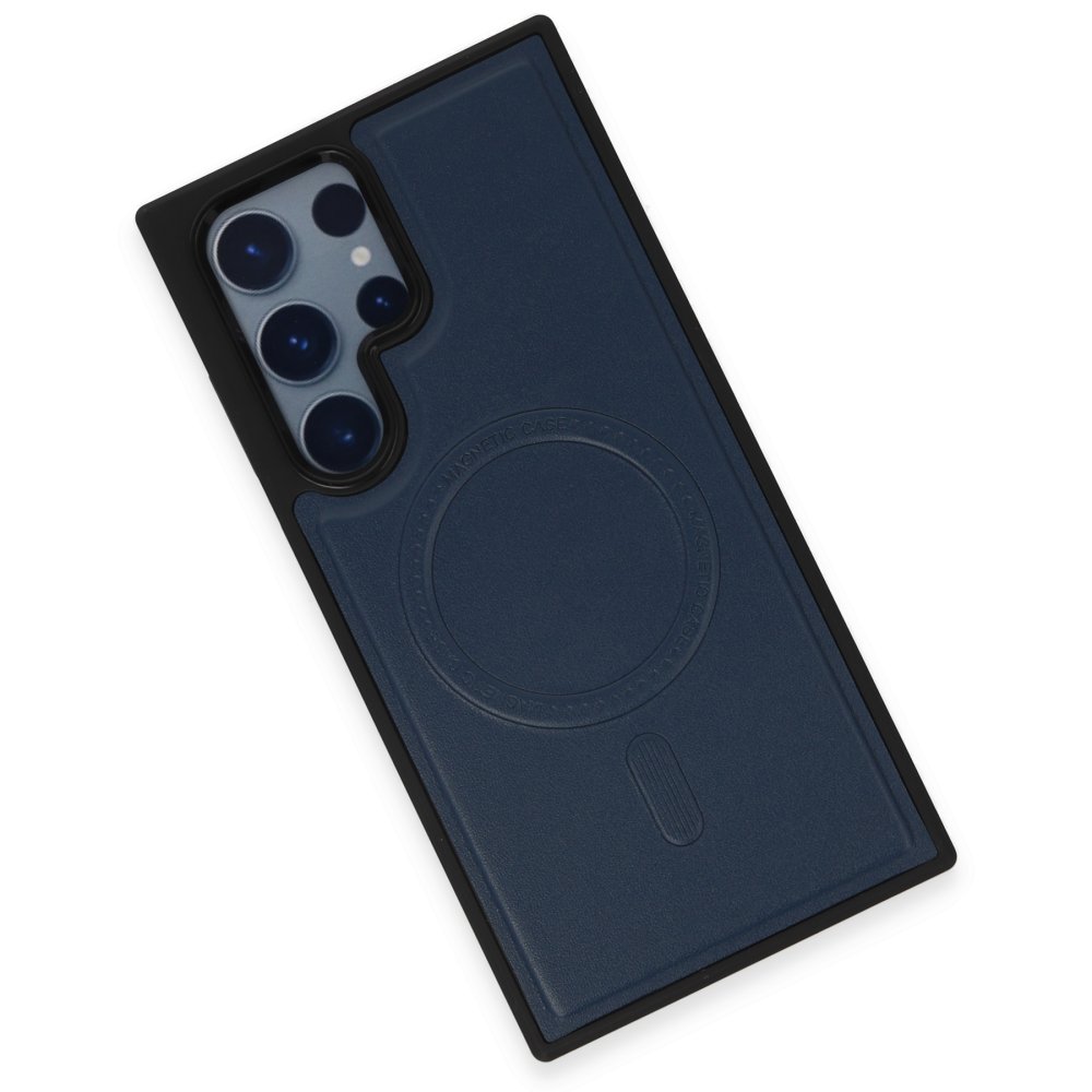 Newface Samsung Galaxy S21 Ultra Kılıf Ozzi Magsafe Deri Kapak - Lacivert
