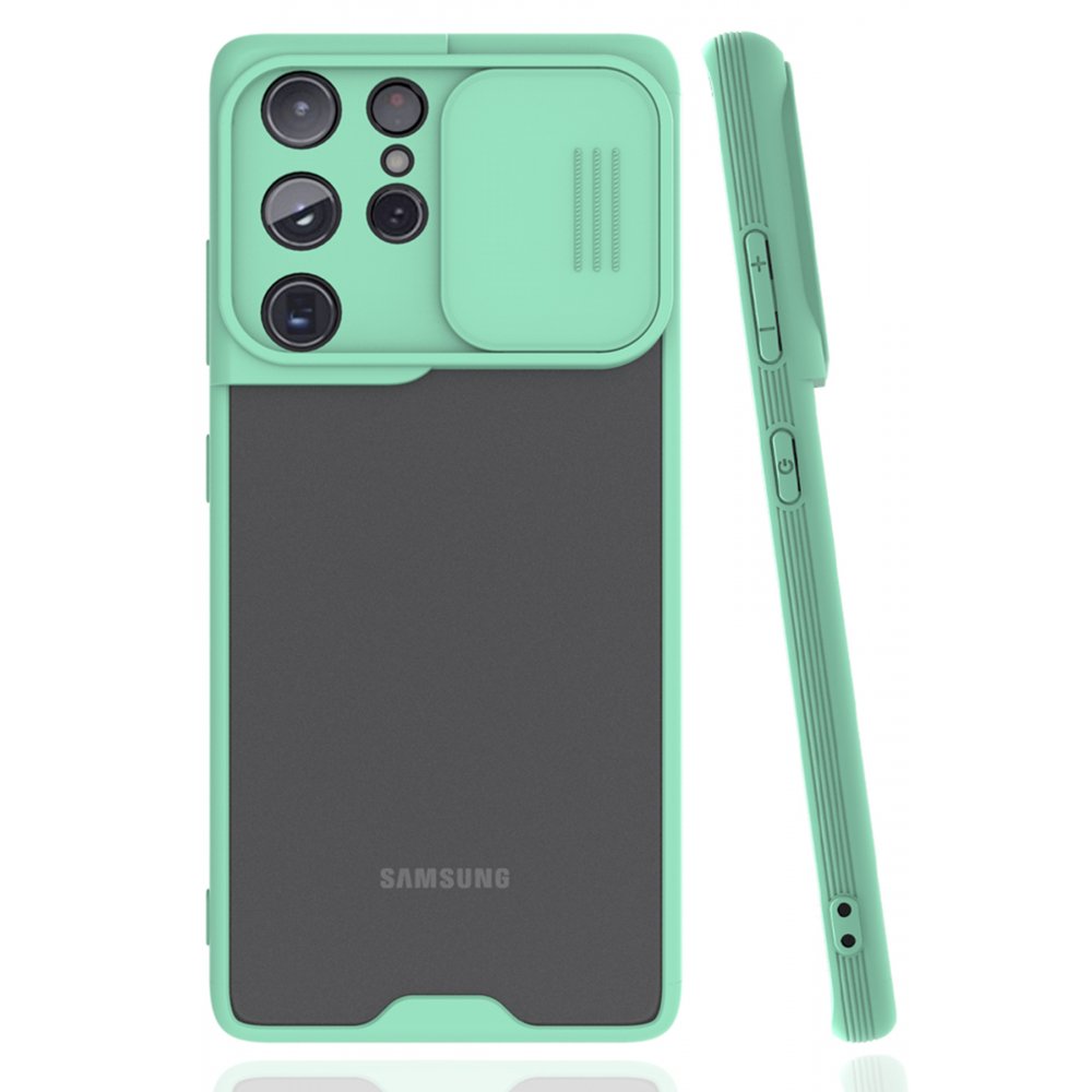 Newface Samsung Galaxy S21 Ultra Kılıf Platin Kamera Koruma Silikon - Açık Yeşil
