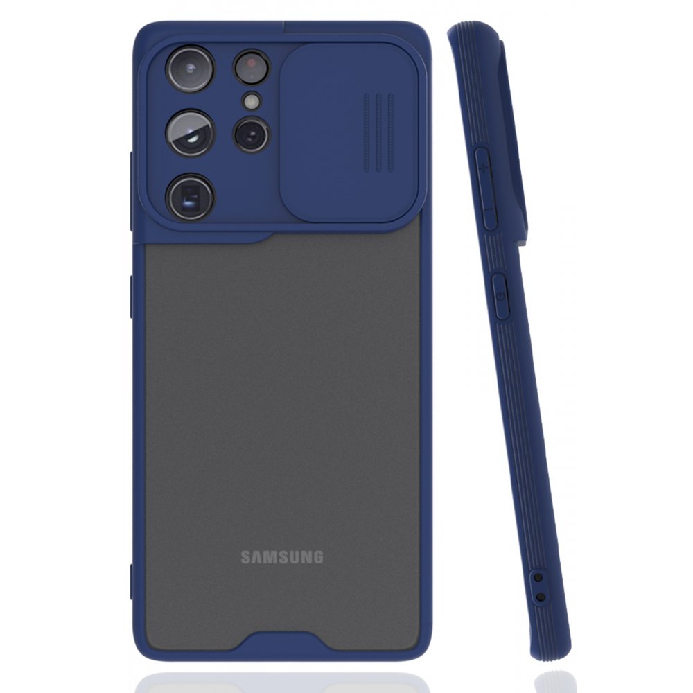 Newface Samsung Galaxy S21 Ultra Kılıf Platin Kamera Koruma Silikon - Lacivert