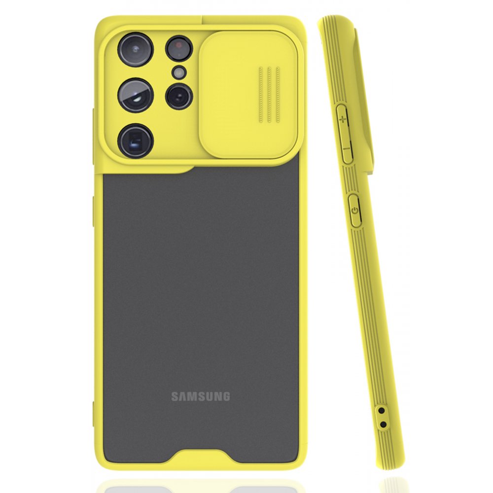 Newface Samsung Galaxy S21 Ultra Kılıf Platin Kamera Koruma Silikon - Sarı