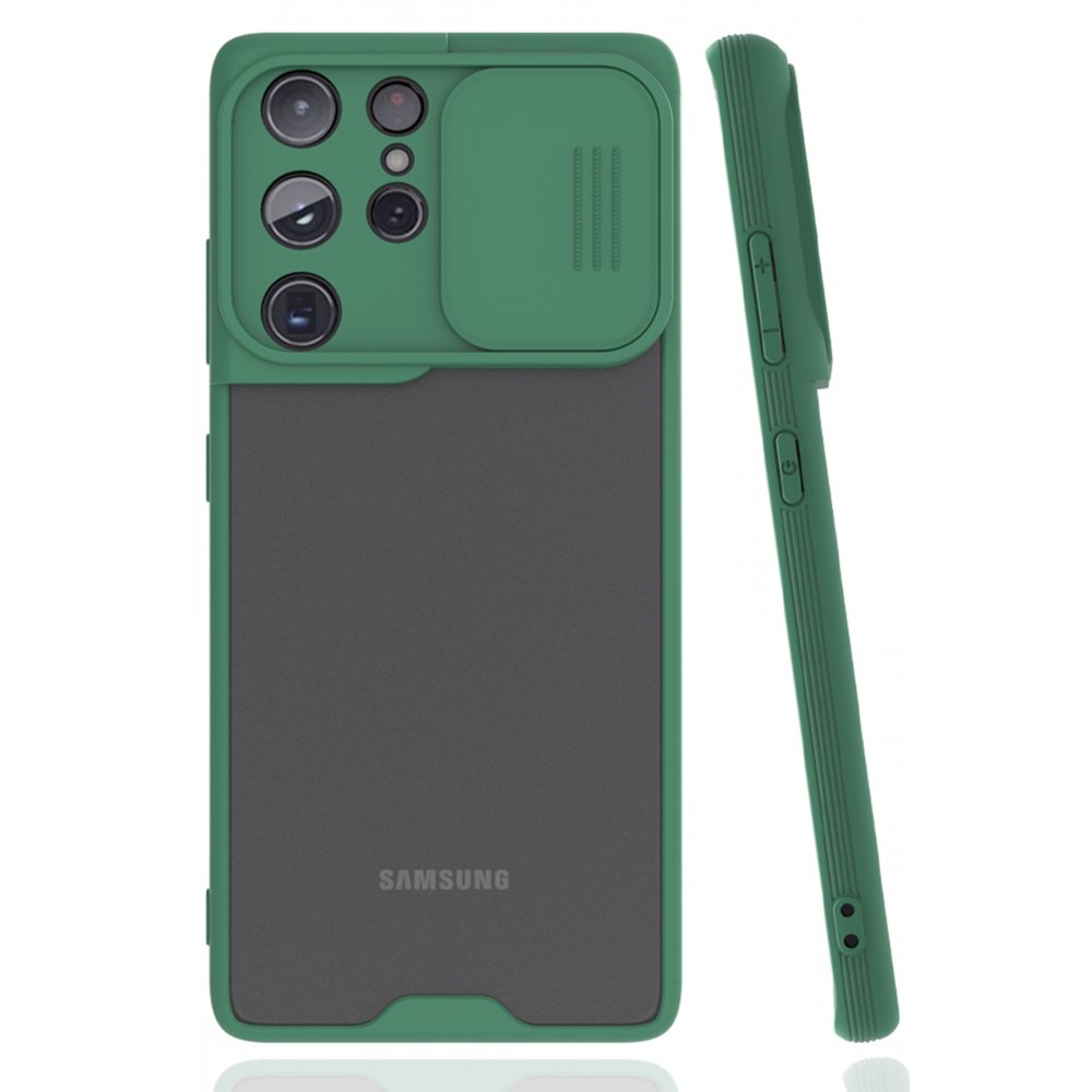 Newface Samsung Galaxy S21 Ultra Kılıf Platin Kamera Koruma Silikon - Yeşil