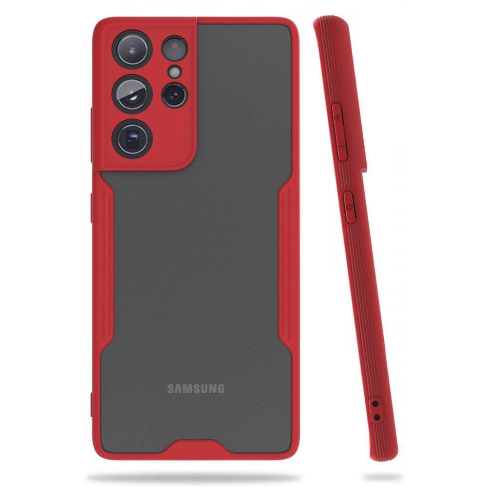 Newface Samsung Galaxy S21 Ultra Kılıf Platin Silikon - Kırmızı