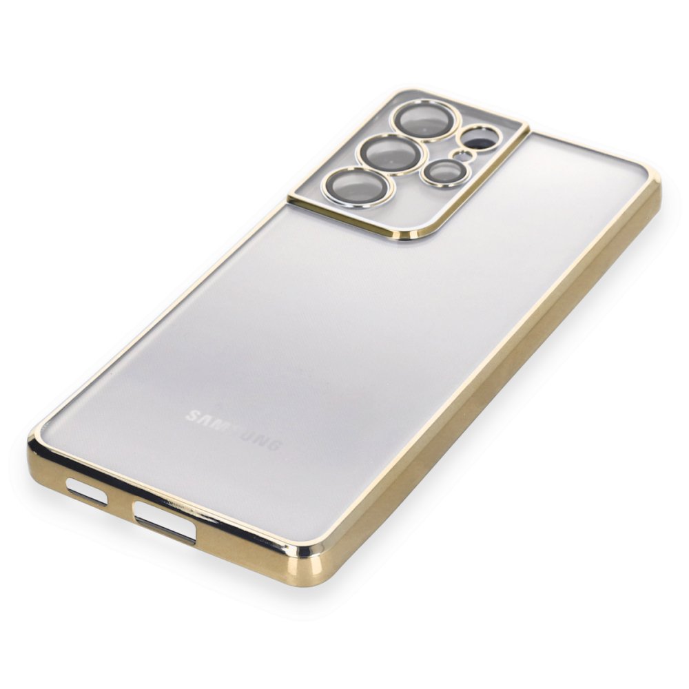 Newface Samsung Galaxy S21 Ultra Kılıf Razer Lensli Silikon - Gold