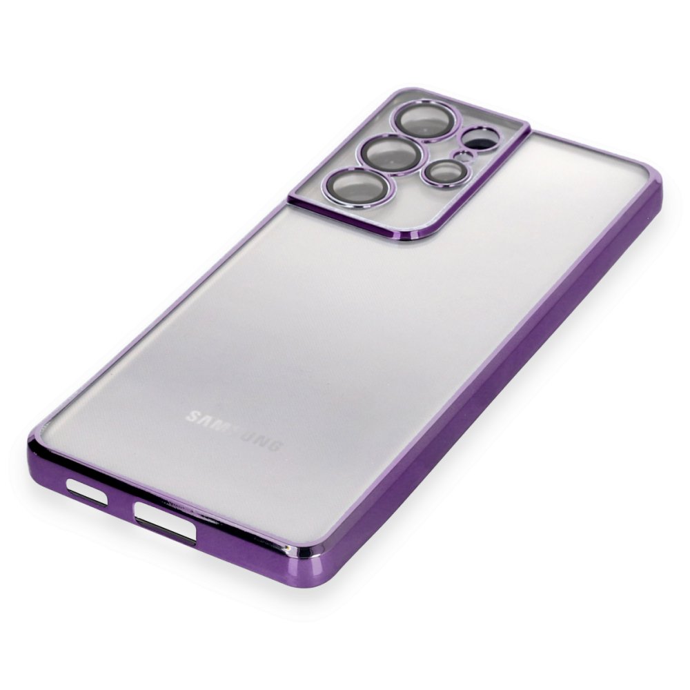 Newface Samsung Galaxy S21 Ultra Kılıf Razer Lensli Silikon - Mor