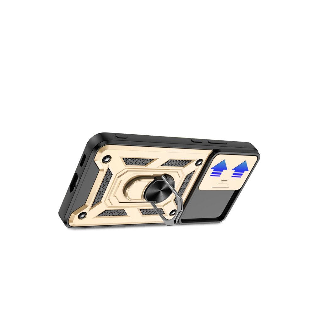 Newface Samsung Galaxy S22 Kılıf Pars Lens Yüzüklü Silikon - Gold