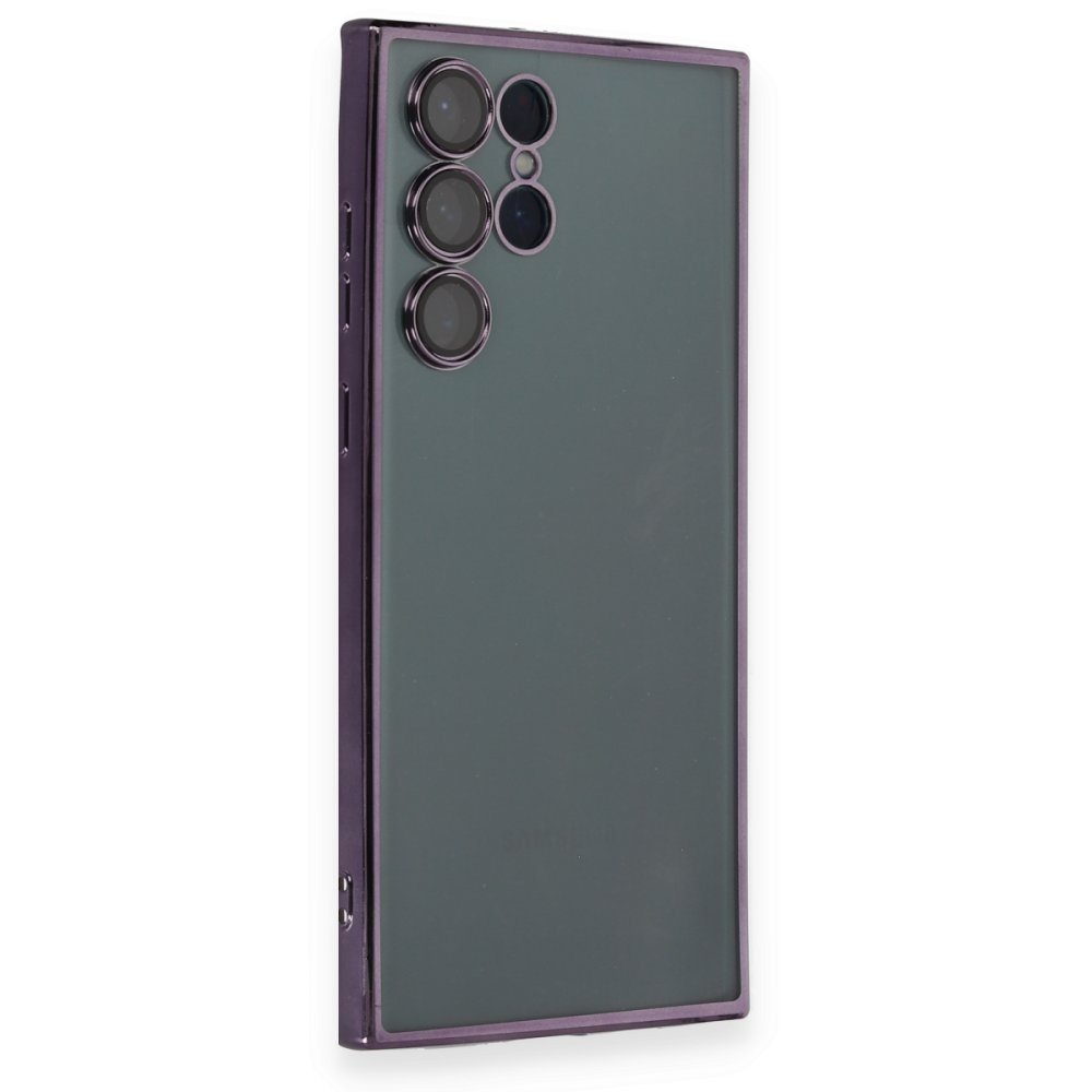 Newface Samsung Galaxy S22 Ultra Kılıf Razer Lensli Silikon - Mor