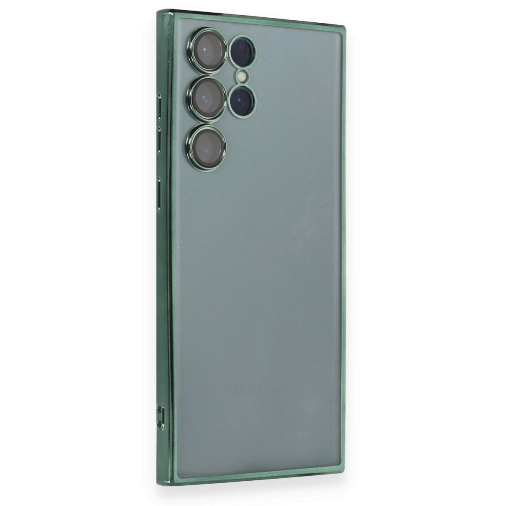 Newface Samsung Galaxy S22 Ultra Kılıf Razer Lensli Silikon - Yeşil