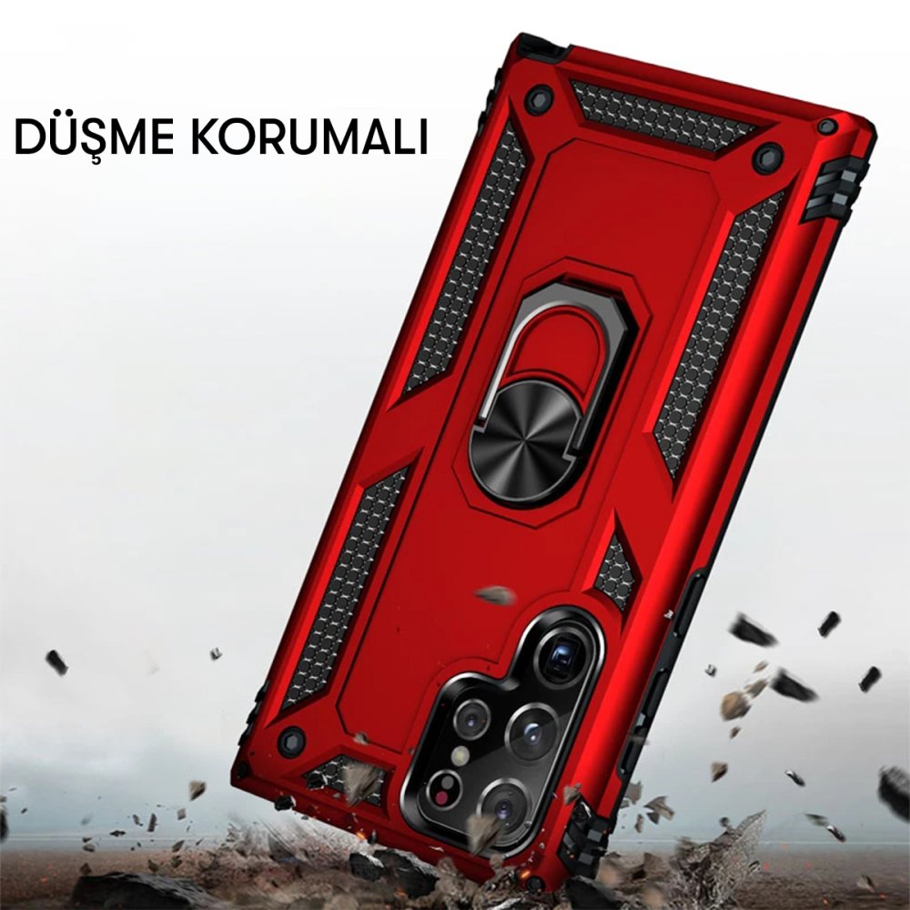 Newface Samsung Galaxy S22 Ultra Kılıf Sofya Yüzüklü Silikon Kapak - Lacivert