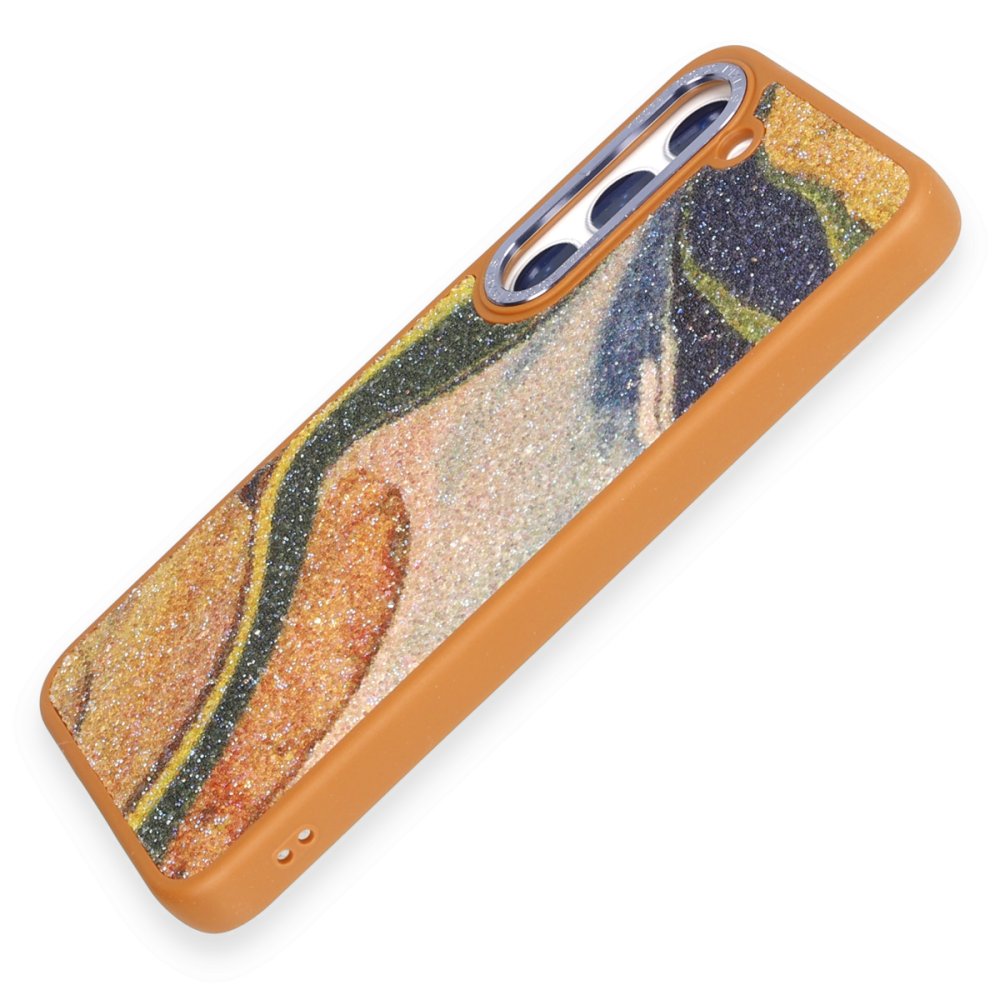 Newface Samsung Galaxy S23 Kılıf Moda Simli Kapak - Kahverengi