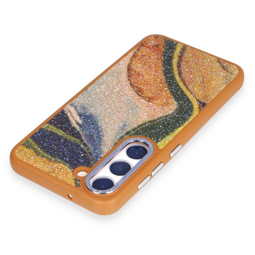 Newface Samsung Galaxy S23 Kılıf Moda Simli Kapak - Kahverengi