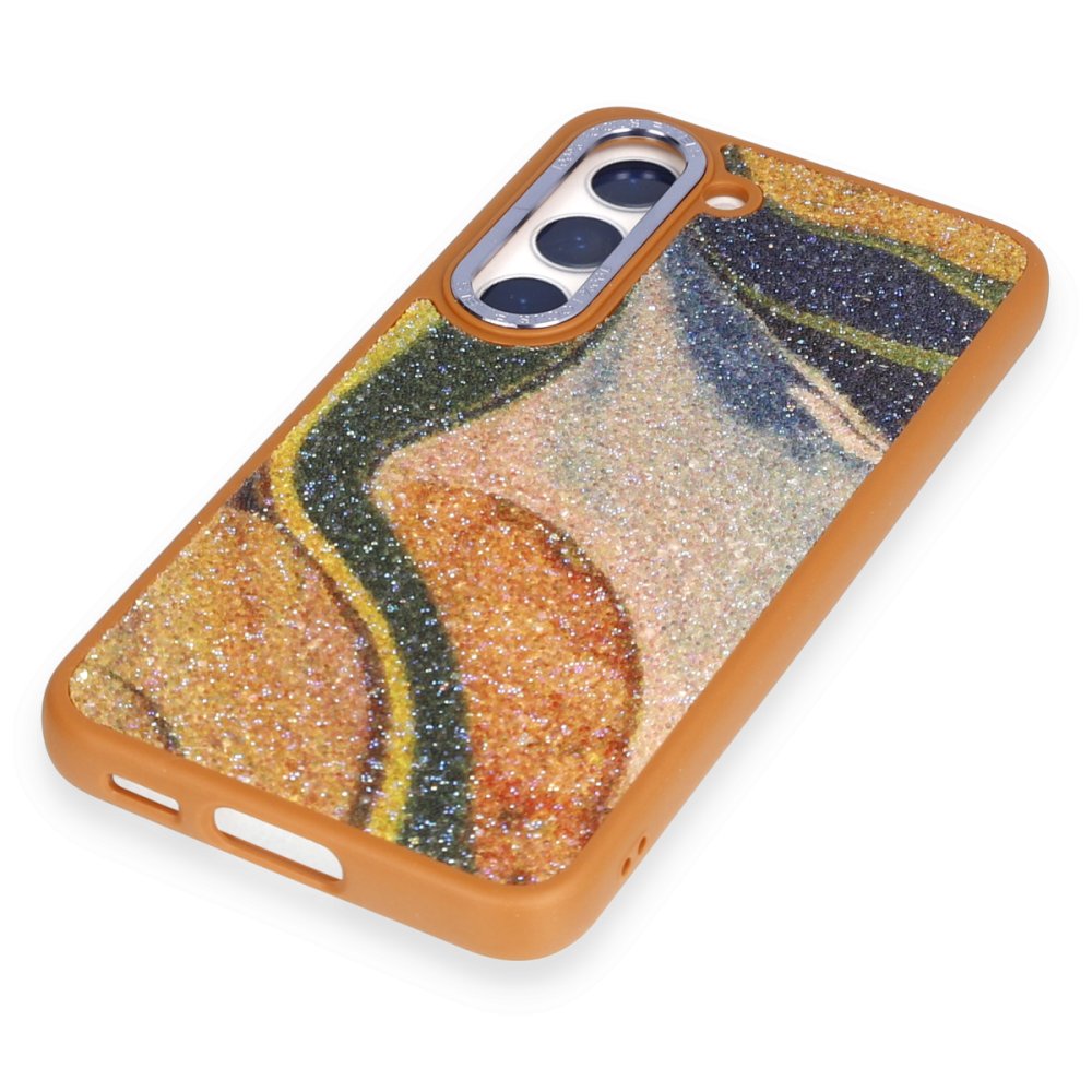 Newface Samsung Galaxy S23 Kılıf Moda Simli Kapak - Kahverengi