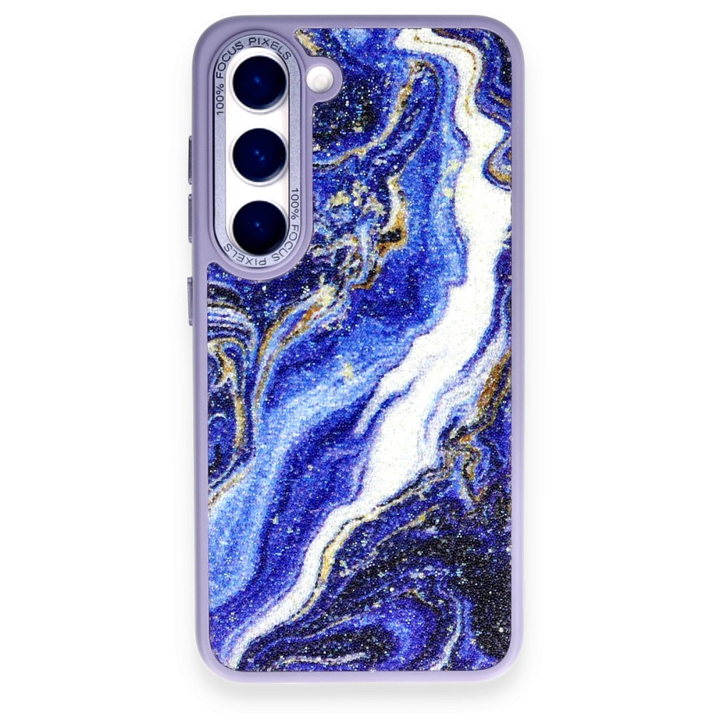 Newface Samsung Galaxy S23 Kılıf Moda Simli Kapak - Mavi