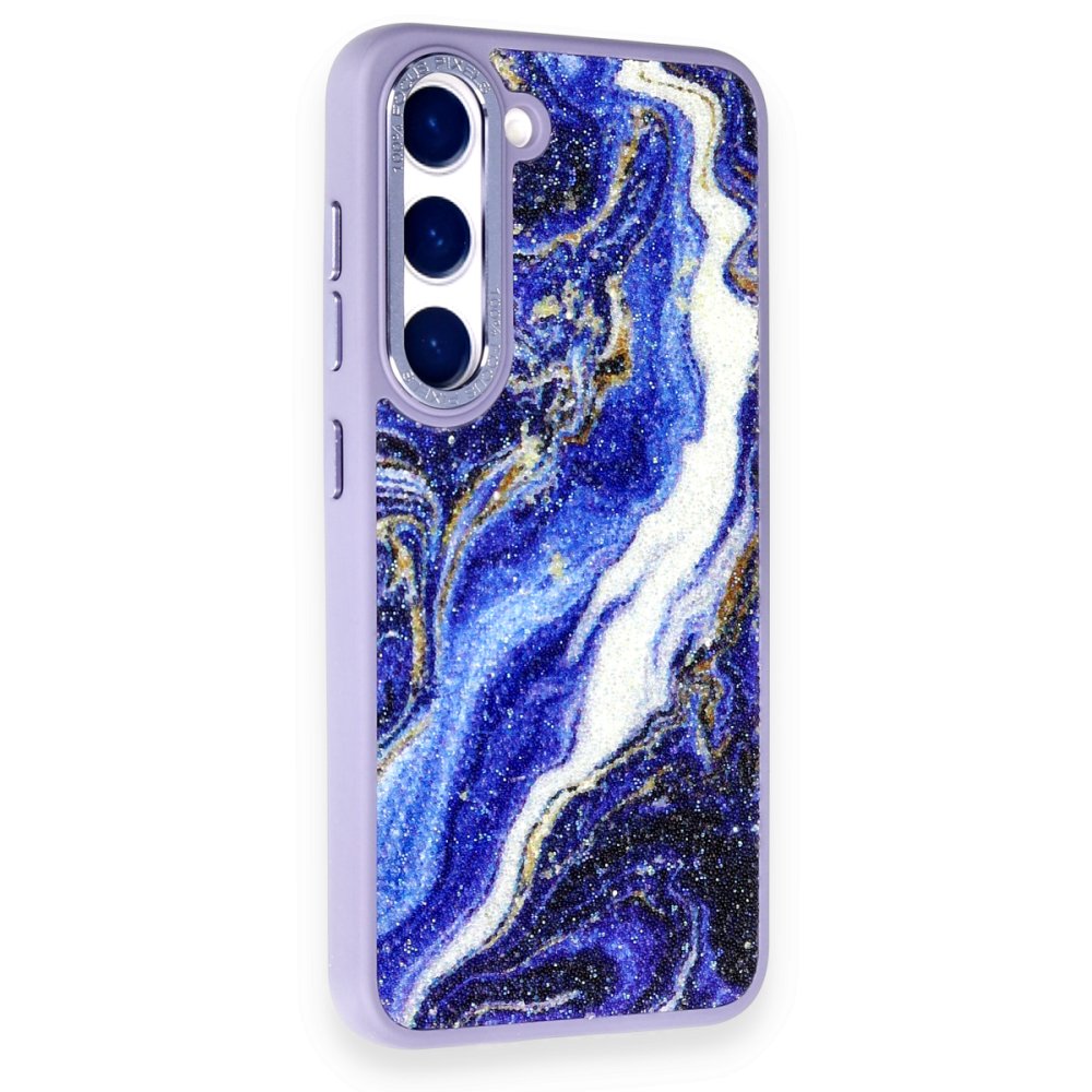 Newface Samsung Galaxy S23 Kılıf Moda Simli Kapak - Mavi