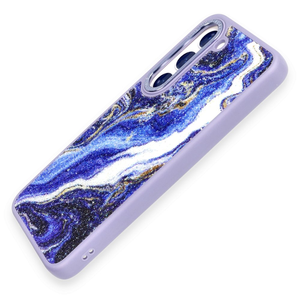 Newface Samsung Galaxy S23 Kılıf Moda Simli Kapak - Mavi