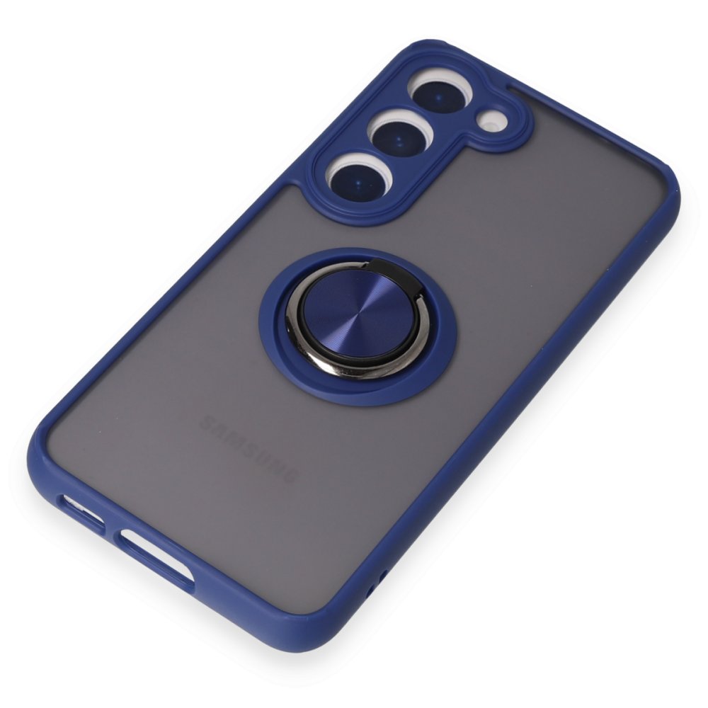 Newface Samsung Galaxy S23 Kılıf Montreal Yüzüklü Silikon Kapak - Lacivert