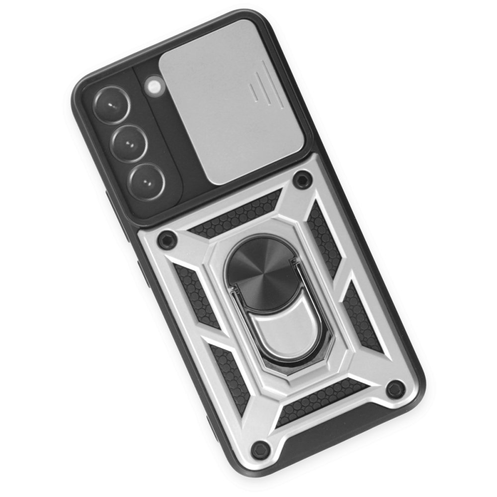 Newface Samsung Galaxy S24 Plus Kılıf Pars Lens Yüzüklü Silikon - Gümüş