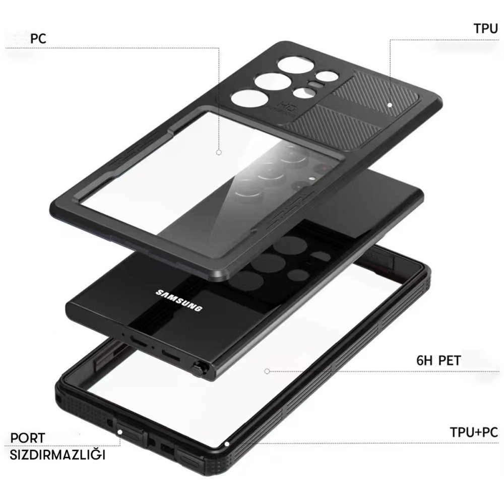 Newface Samsung Galaxy S23 Kılıf Red Pepper Su Geçirmez Kılıf - Siyah-Gri