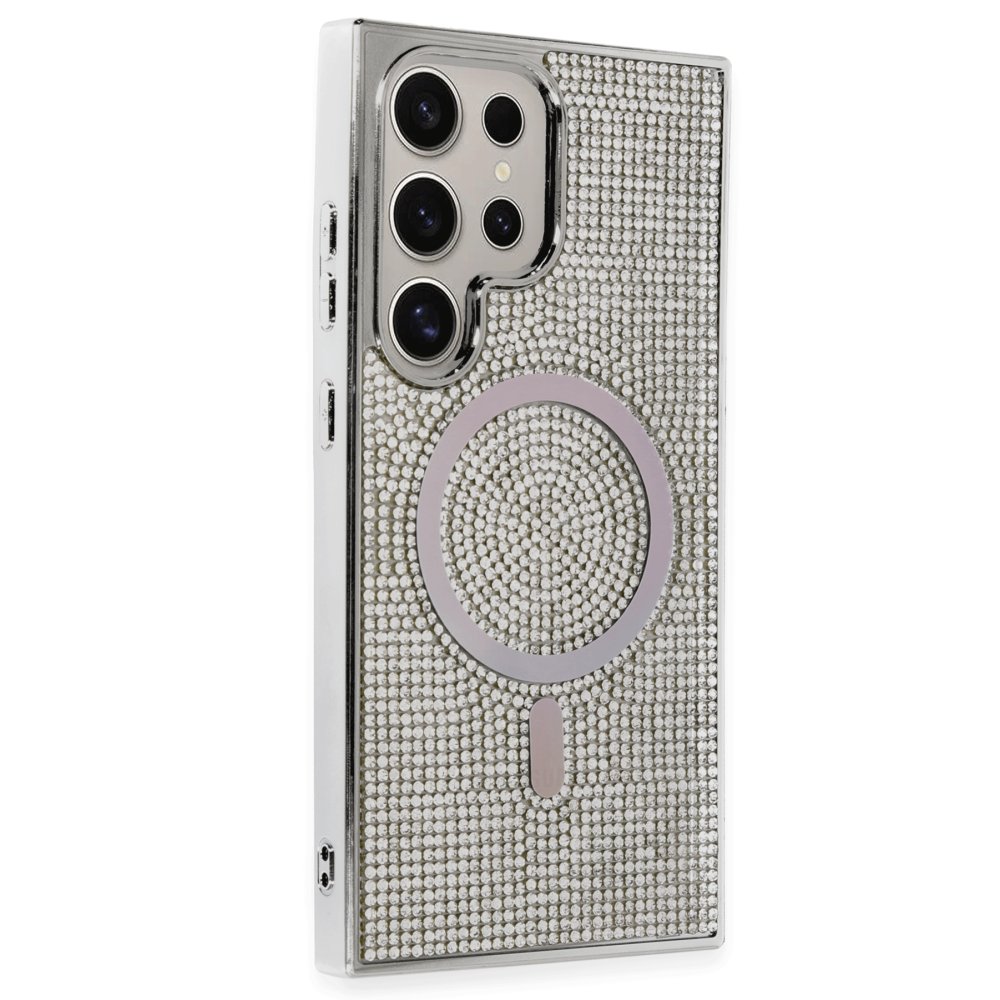 Newface Samsung Galaxy S23 Ultra Kılıf Diamond Magsafe Kapak - Gümüş