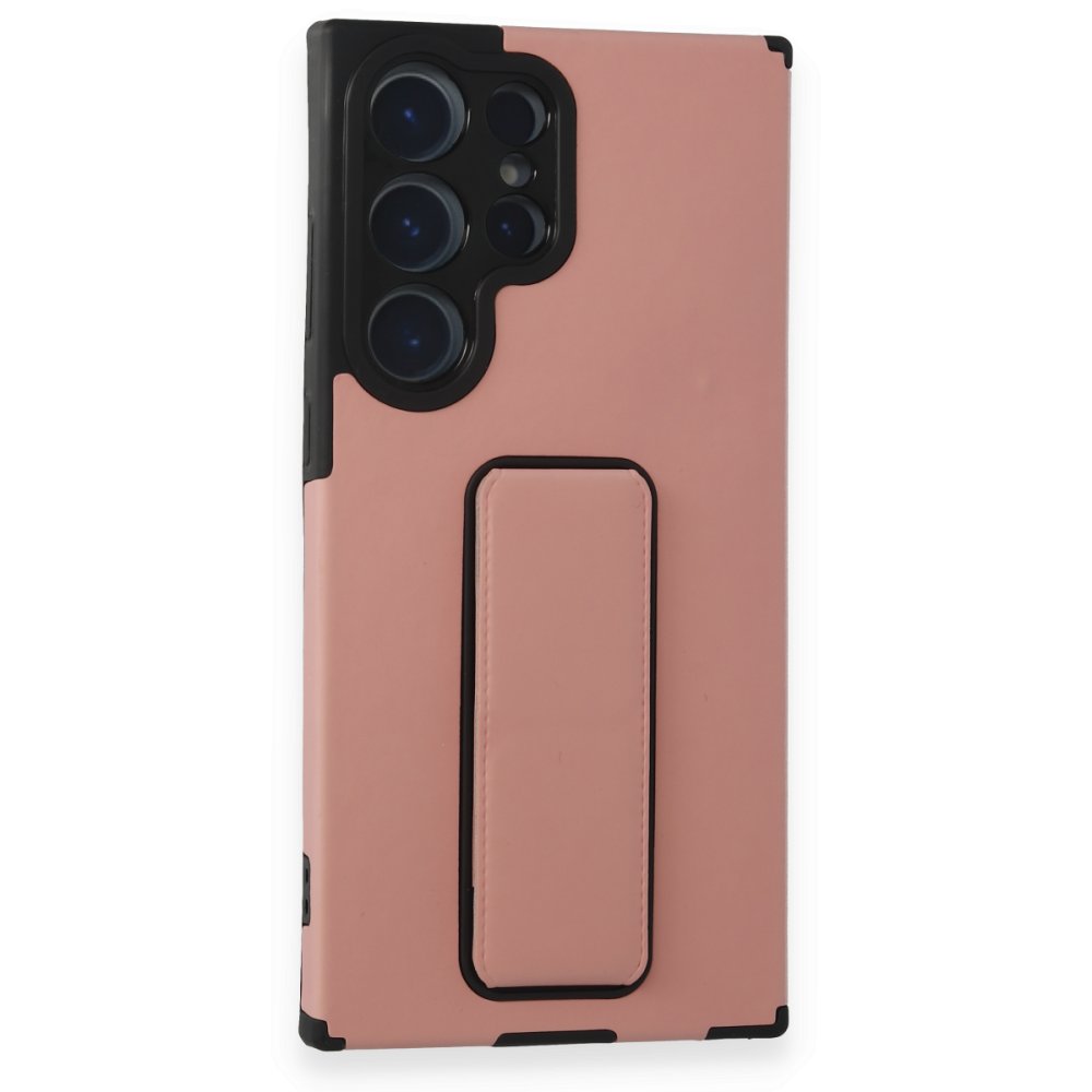 Newface Samsung Galaxy S23 Ultra Kılıf Mega Standlı Silikon - Pudra