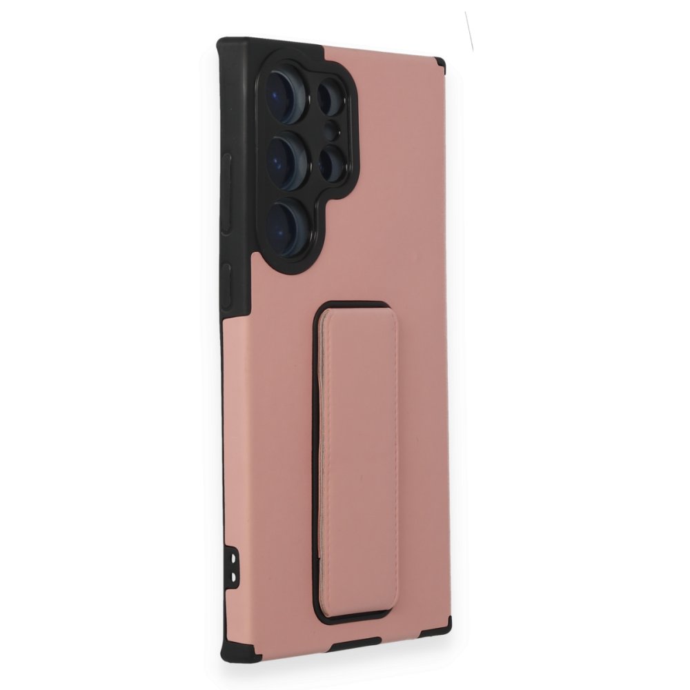 Newface Samsung Galaxy S23 Ultra Kılıf Mega Standlı Silikon - Pudra