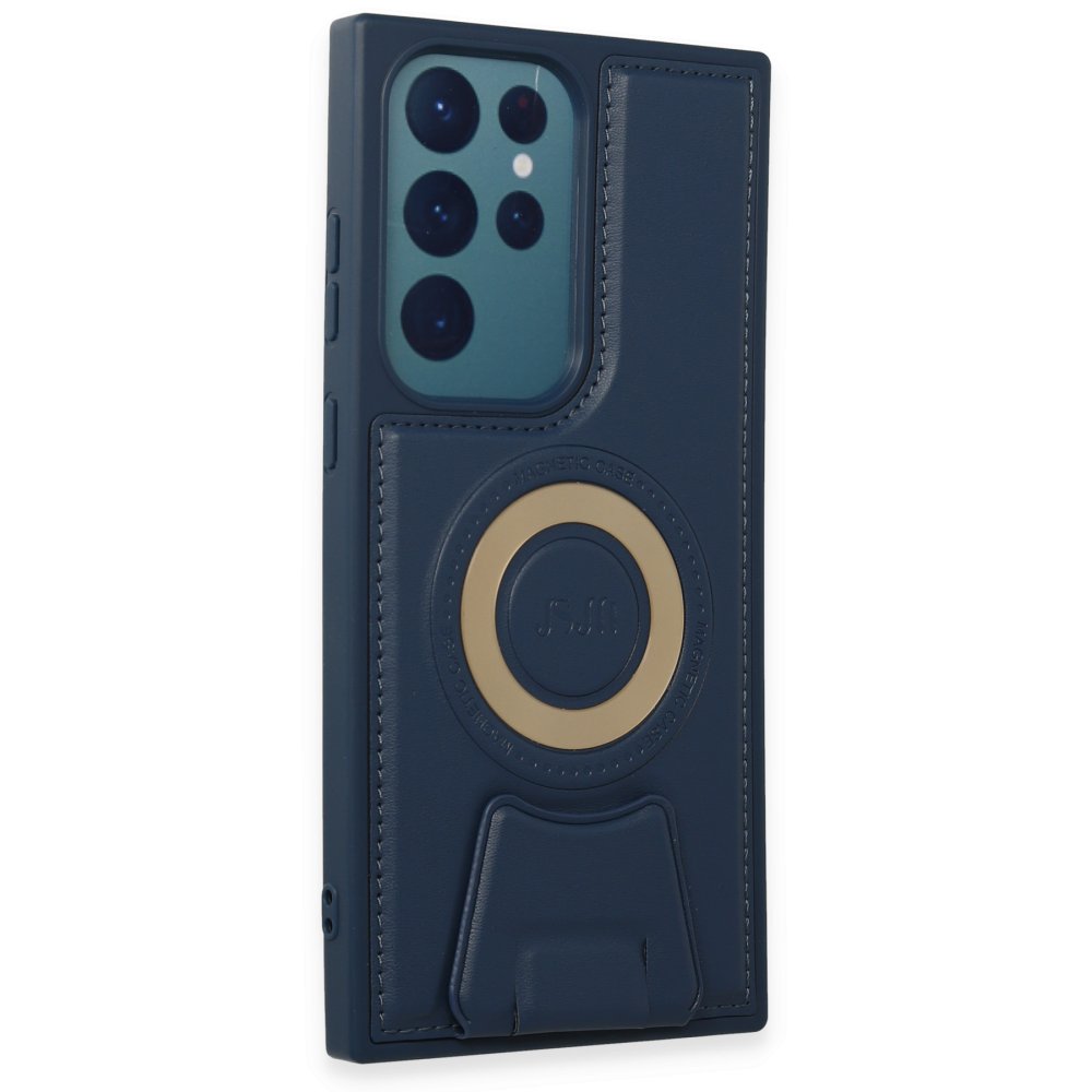 Newface Samsung Galaxy S23 Ultra Kılıf Merkür Magneticsafe Standlı Kapak - Lacivert