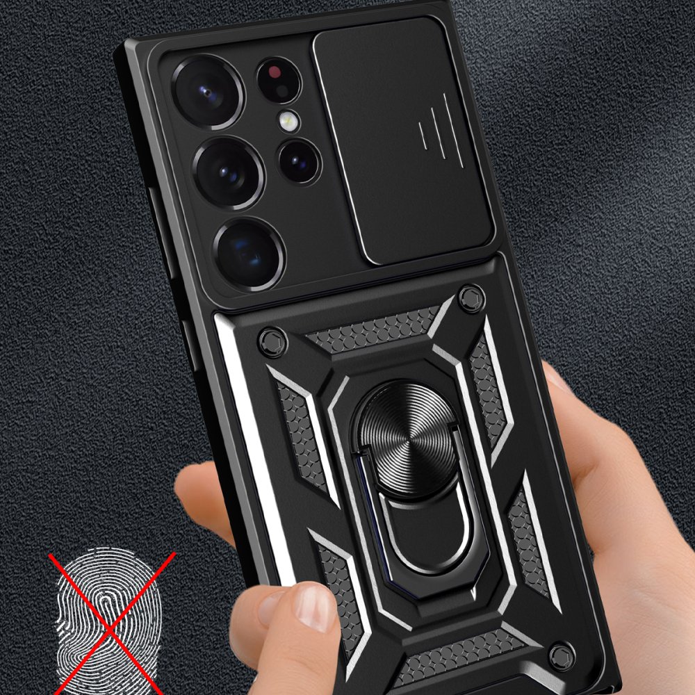 Newface Samsung Galaxy S23 Ultra Kılıf Pars Lens Yüzüklü Silikon - Kırmızı