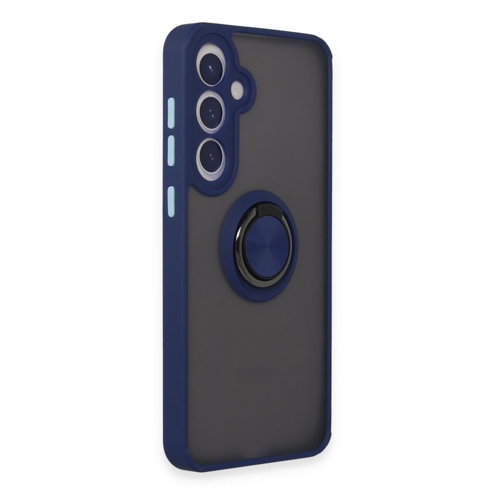 Newface Samsung Galaxy S24 Kılıf Montreal Yüzüklü Silikon Kapak - Lacivert
