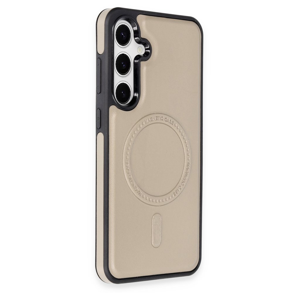 Newface Samsung Galaxy S24 Kılıf Ozzi Magsafe Deri Kapak - Natural Grey