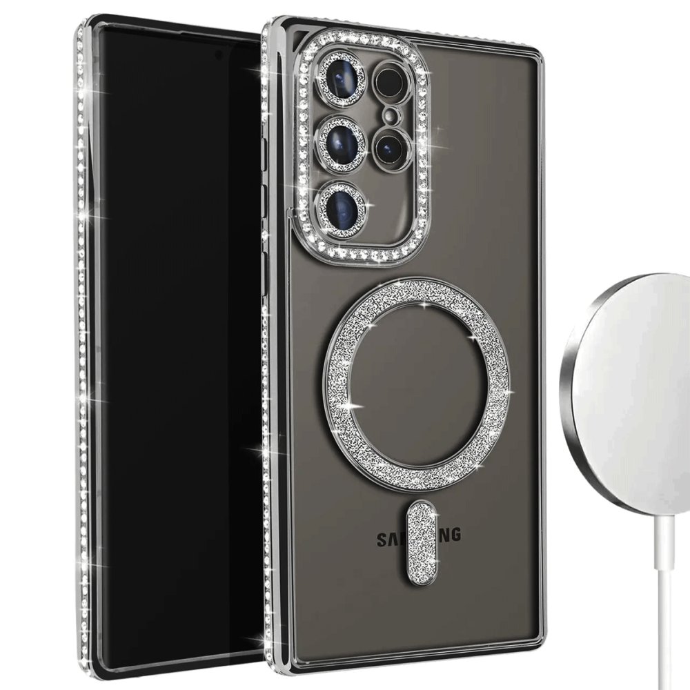 Newface Samsung Galaxy S24 Ultra Kılıf Joke Simli Magneticsafe Kılıf - Gri