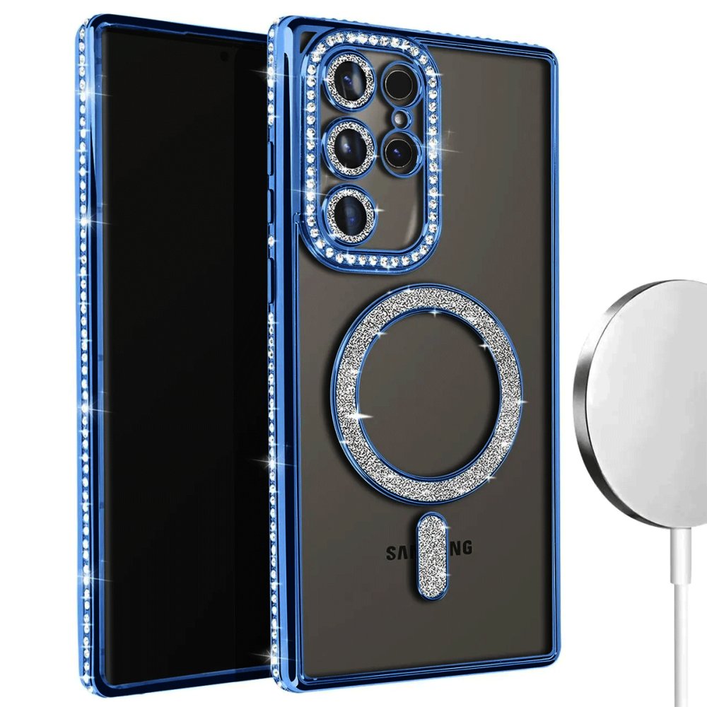 Newface Samsung Galaxy S24 Ultra Kılıf Joke Simli Magneticsafe Kılıf - Lacivert