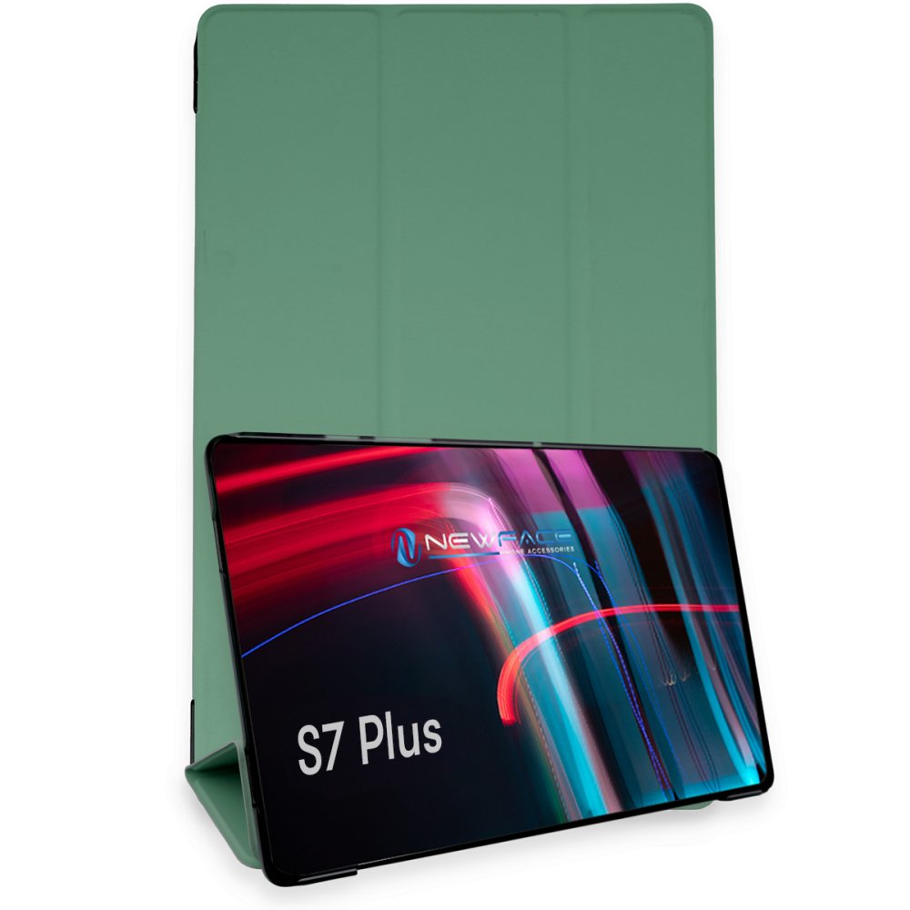 Newface Samsung Galaxy T970 Tab S7 Plus 12.4 Kılıf Tablet Smart Kılıf - Koyu Yeşil