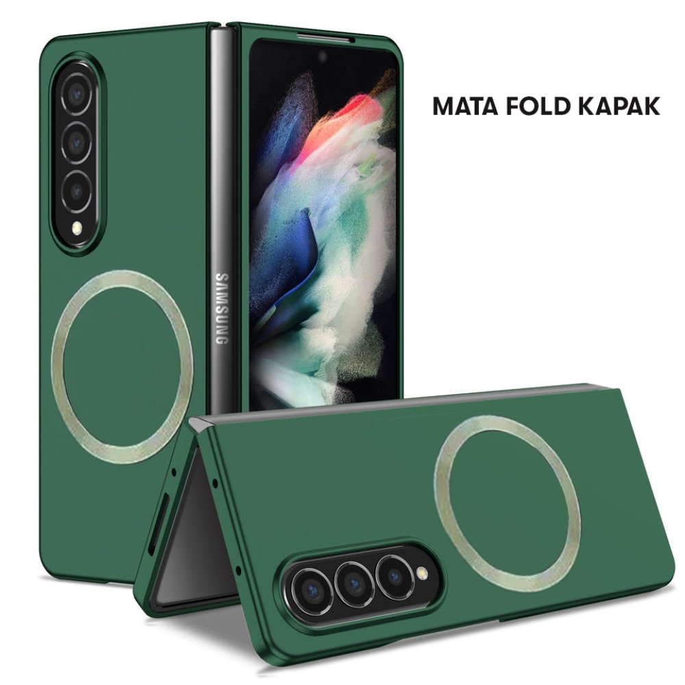 Newface Samsung Galaxy Z Fold 4 Kılıf Mata Fold Kapak - Koyu Yeşil