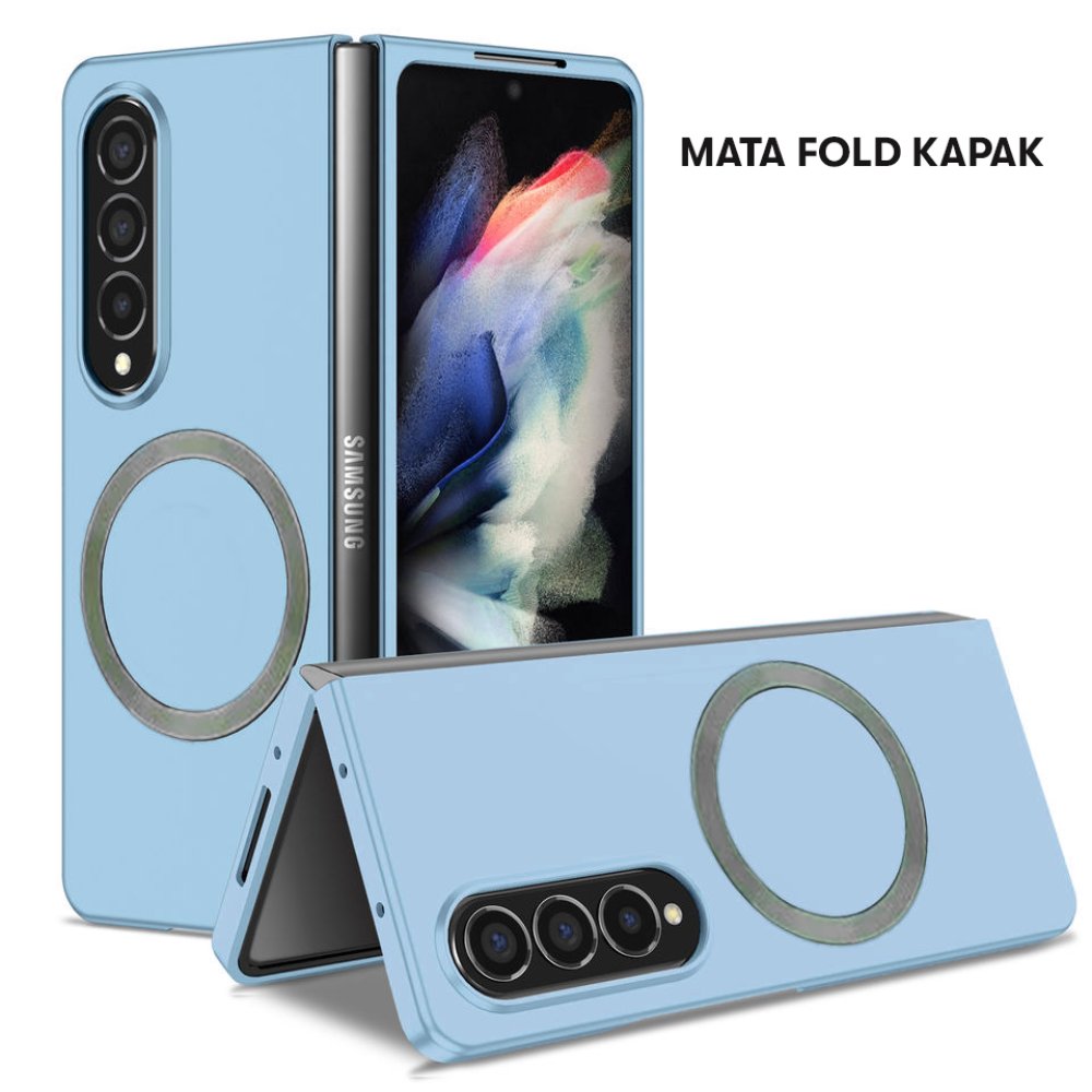 Newface Samsung Galaxy Z Fold 4 Kılıf Mata Fold Kapak - Sierra Blue