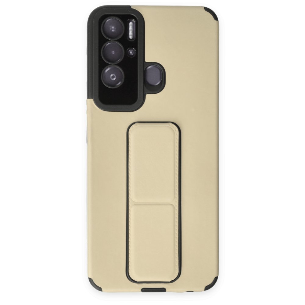 Newface Tecno Pova Neo Kılıf Mega Standlı Silikon - Gold